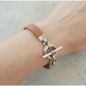 John Hardy 925 Sterling Silver Tan Leather Toggle Bracelet Classic Casual 7.5in